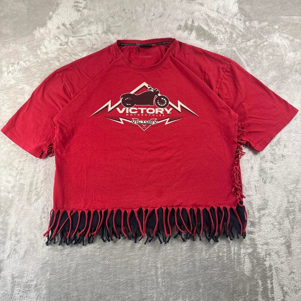 Victory Motorcycles T-Shirt Men’s 3XL Red Custom Fringe Biker Moto Distressed